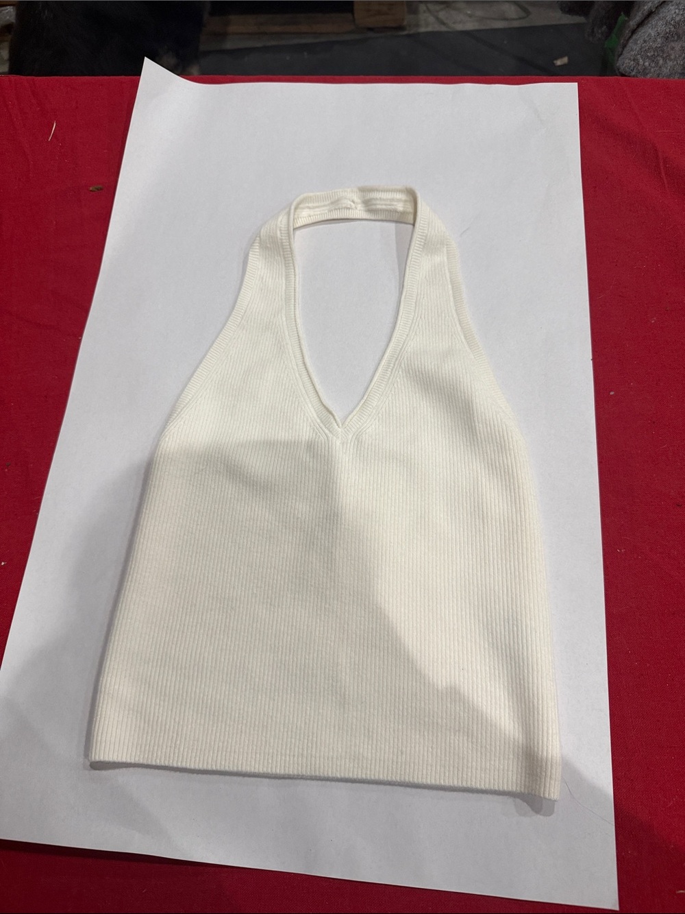 aerie Cream Ribbed Halter V-Neck Crop Tank